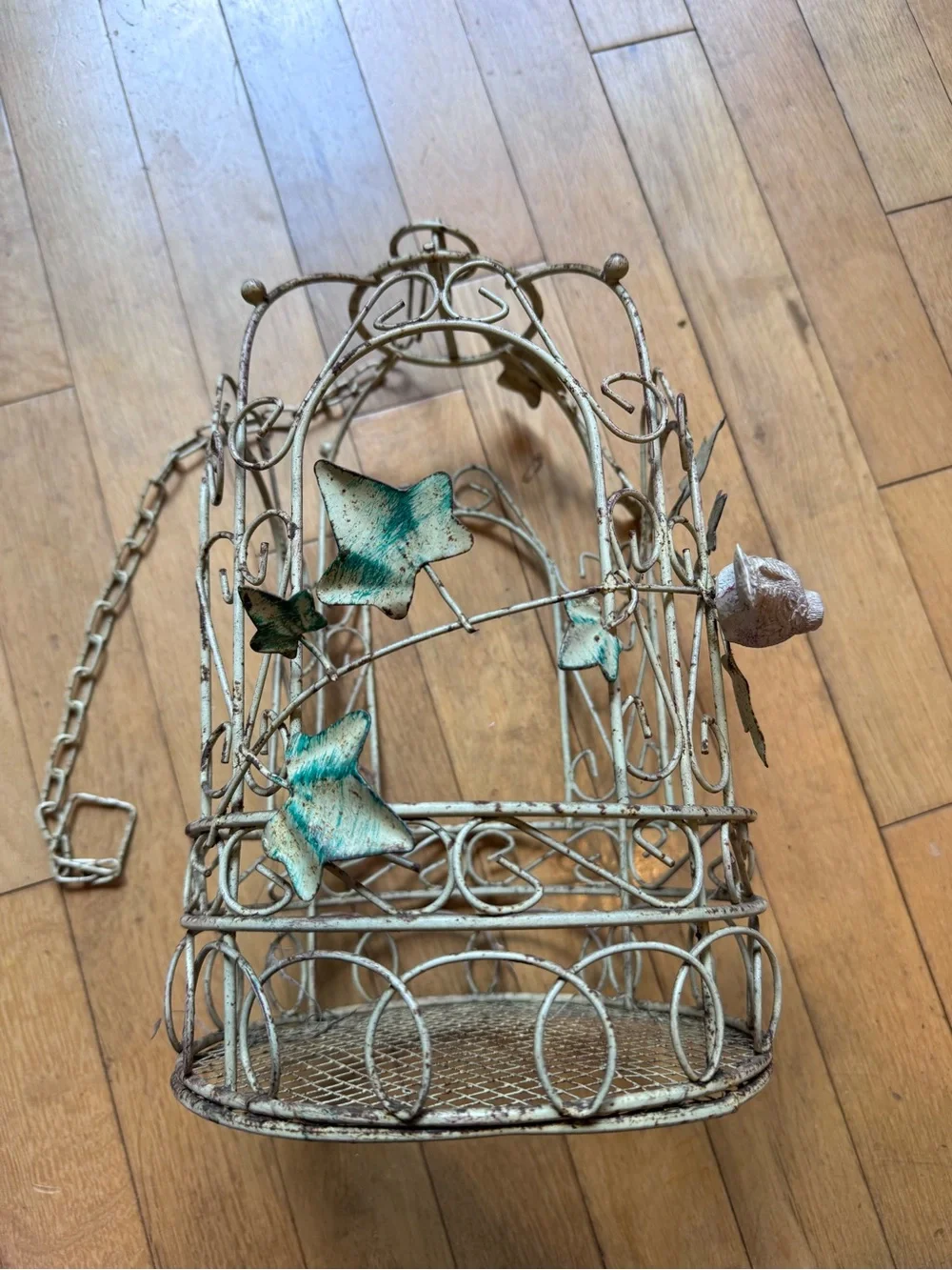 Rustic Metal Hanging Birdcage Plant Holder with Bird Ivy Decor Boho Cottagecore